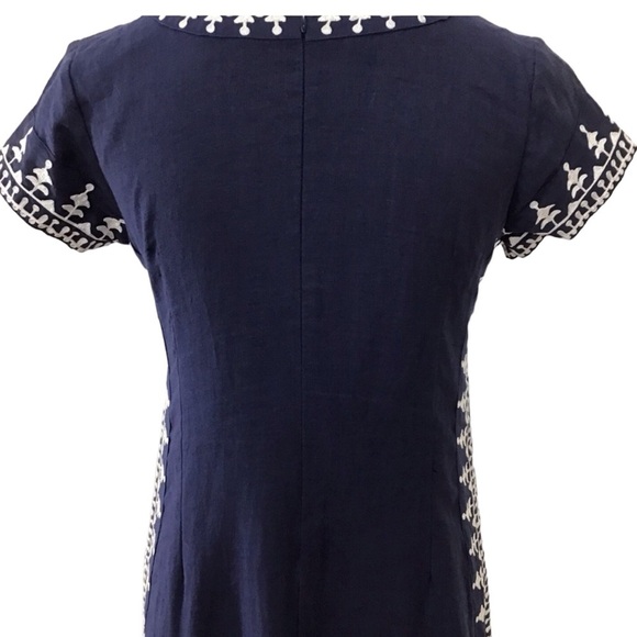 Sulu Collection Boho Navy Blue Embroidered Linen Lined Maxi Dress Size 2 - Picture 4 of 7